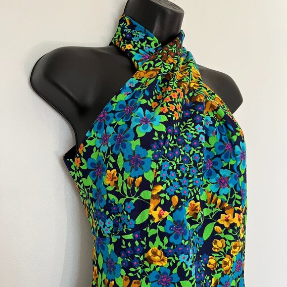 Vintage Union Made Cross Halter Floral Maxi Dress, Size XS - Picture 3 of 14